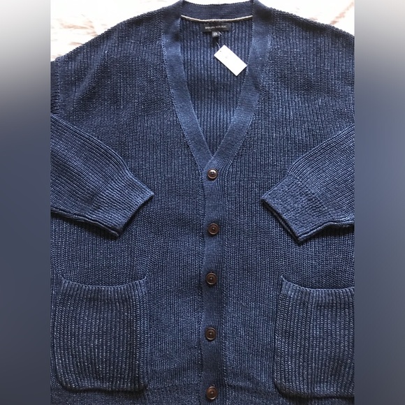 Banana Republic Men's Linen Indigo (Navy) Shaker Knit Cardigan